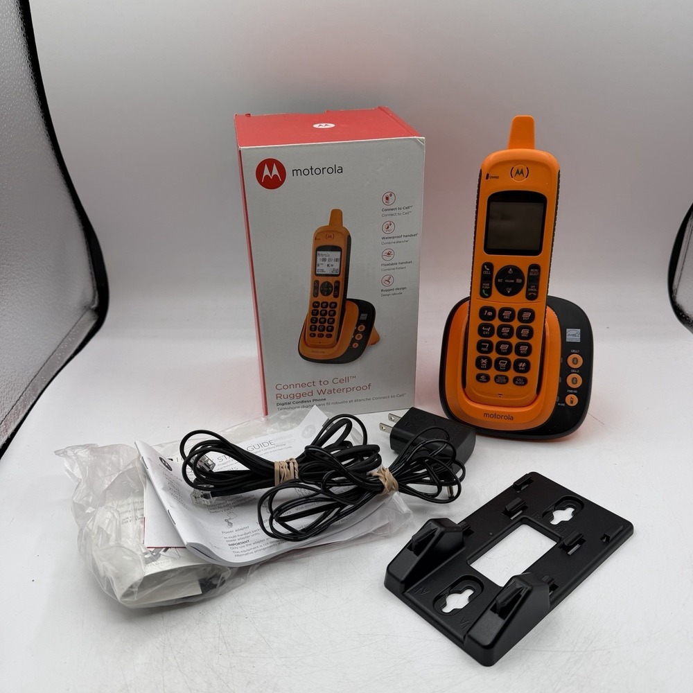 Motorola XT801 Connect to Cell Rugged Waterproof Cordless Phone Orange Tested